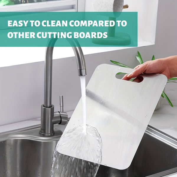 Three Durable Stainless Steel Plates That Are Easy to Care For, Ideal for Slicing Fruits, Vegetables, Meat, And Bread. They Come with Safe Cutting Boards And Are Easy to Clean, Making Them Versatile Kitchen Tools for Meal Preparation