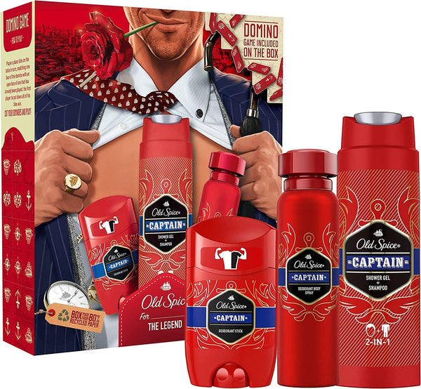 Old Spice Gentleman Gift Set for Men with Captain Deodorant Spray, Deodorant Stick and Shower Gel