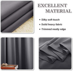 PONY DANCE Grey Blackout Thermal Insulated Curtains for Bedroom, 46 X 54 Inch Short Eyelet Curtains & Drapes, Soft Black Out 2 Panels for Window Living Room/Kitchen