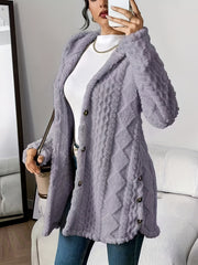Autumn-Winter Warm Fashion Jacquard Plush Hooded Cardigan Coat