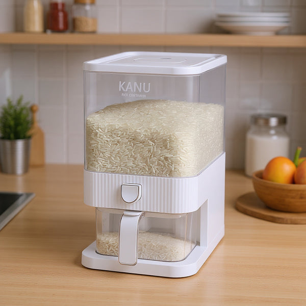 Rice Container Rice Dispenser Kitchen Holder with Measuring Cup, Dry Food Storage Containers, Kitchen Accessories, white, 5L