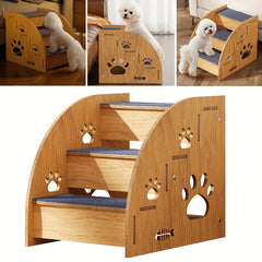 Sturdy Wooden Pet Stairs with Soft Steps - Non-Slip Dog ladder, Portable pet staircase with, for Small, Medium, Large Dogs - Ideal for Beds, Couches, Crate - Easy to Clean & Space-Saving Design for Home or Travel