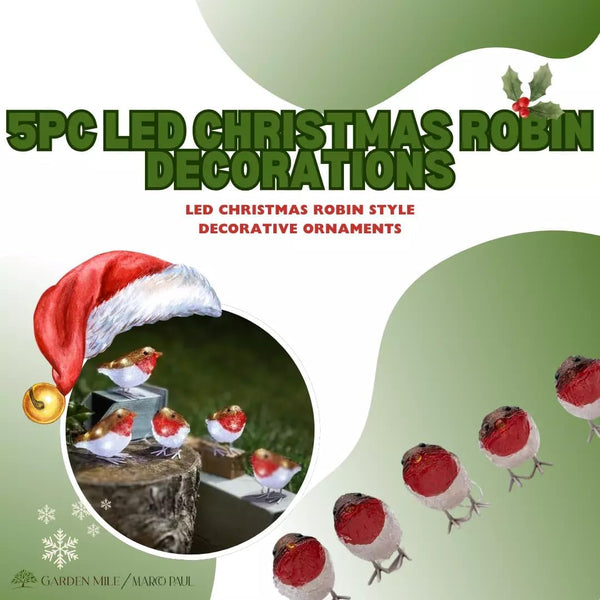 Marco Paul 5 Pack LED Robins Christmas Decorations Battery Operated String Lights with Auto Timer Indoor & Outdoor Festive Xmas Bird Ornaments Novelty Seasonal Home Décor
