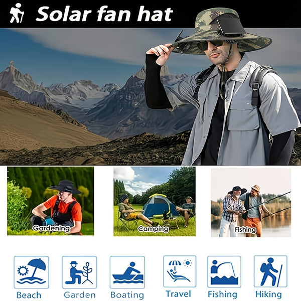 Breathable Wide Brim Fan Hat, Solar Powered Dual Fans, USB Charging, Outdoor Cooling Fisherman Hat for Summer Activities
