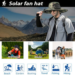 Breathable Wide Brim Fan Hat, Solar Powered Dual Fans, USB Charging, Outdoor Cooling Fisherman Hat for Summer Activities