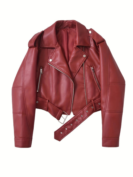 2025 Short Faux Leather Jacket Spring And Autumn American Retro Temperament Motorcycle Jacket Top Coat Women'S Clothing