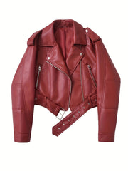 2025 Short Faux Leather Jacket Spring And Autumn American Retro Temperament Motorcycle Jacket Top Coat Women'S Clothing