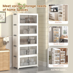 49cm (19.29in) Wide Gray Transparent Door Panel Foldable Storage Box | Large Capacity, Portable, Suitable for Home, Bathroom, and Kitchen - Durable Plastic, Modern Minimalist Style