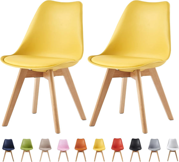 mcc direct Set of 2 Dining Chairs Wooden Legs Soft Cushion Pad Stylish DELUXE Retro Lounge Dining Office EVA