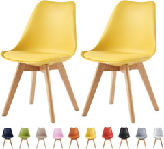 mcc direct Set of 2 Dining Chairs Wooden Legs Soft Cushion Pad Stylish DELUXE Retro Lounge Dining Office EVA