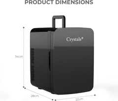 Crystals 4/10/15L Litre Mini Fridge, Table Top Small Fridge Cooler & Warmer for Car Bedrooms Desk Office, 12V DC - 220 AC, Mini Fridge for Bedrooms – Energy Efficient (Black, 10L Litre)