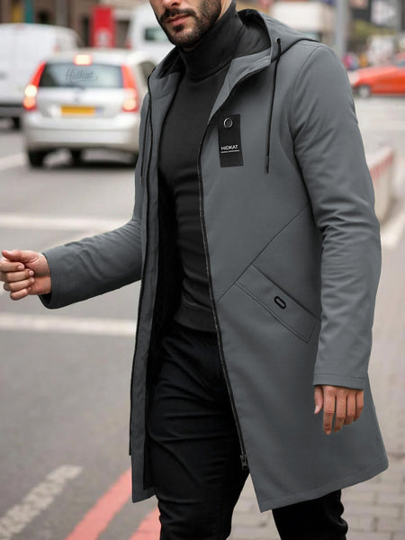 Men'S Mid-Length Trench Coat Jacket, Adjustable Hood with Drawstring, Large Pocket Design, Lightweight And Breathable, Fashionable And Versatile, Suitable for Daily Casual Wear, Dates, And Travel, Spring Fall Essential Top Coat
