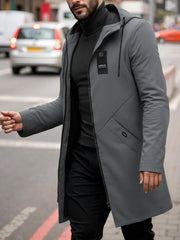 Men'S Mid-Length Trench Coat Jacket, Adjustable Hood with Drawstring, Large Pocket Design, Lightweight And Breathable, Fashionable And Versatile, Suitable for Daily Casual Wear, Dates, And Travel, Spring Fall Essential Top Coat
