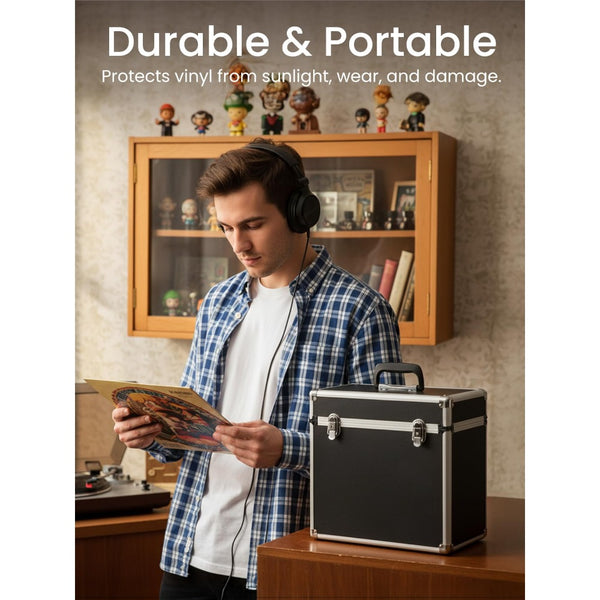 Vinyl Record Storage 12, LP Case Album Collection DJ Carry Storage Cases Lockable Box LP Case Vinyl Record Storage Carry Box Holds up to 50pcs Albums Record Collection Chest