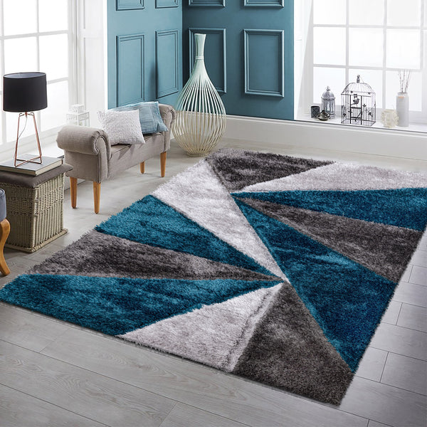 Luxury Soft Shaggy Area Rug – Modern Non-Shedding Geometric Triangles Design, High-Pile Plush Living Room Carpets, Large Thick Rug for Bedroom, Kitchen, Lounge & Home Décor – Contemporary Floor Rug & Mats