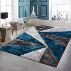 Luxury Soft Shaggy Area Rug – Modern Non-Shedding Geometric Triangles Design, High-Pile Plush Living Room Carpets, Large Thick Rug for Bedroom, Kitchen, Lounge & Home Décor – Contemporary Floor Rug & Mats