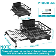 1pc Expandable Kitchen Sink Dish Drainer Rack With Drip Tray Cutlery Holder Plate Rack