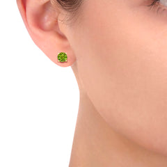 Round Cut Peridot Stud Earrings, 14Ct Yellow Gold
