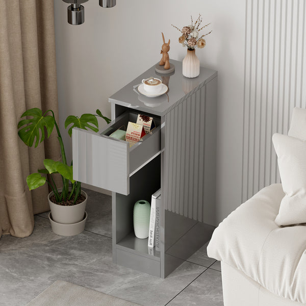 Slim Bedside Table, High Gloss Narrow Nightstand, Small Bedside Cabinet with Storage Space Saving for Bedroom Storage Unit, Living Room Small Sofa Side End Table