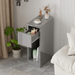 Slim Bedside Table, High Gloss Narrow Nightstand, Small Bedside Cabinet with Storage Space Saving for Bedroom Storage Unit, Living Room Small Sofa Side End Table