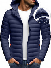 Men's Stand Collar Hooded Jacket - Warm, Windproof Thickened Coat, Detachable Hood, Solid Color Design, Thickened Nylon Fabric for Cold Weather, Casual Style, Zip Closure, Dry Clean Only, Winter Stand Collar Hooded Thickened Coat