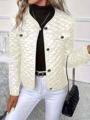 Solid Color Long Sleeve Lapel Detail Quilted Coat