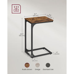 Set of 2 C-Shaped Side Table, Bedside Table, Sofa Side Table, Coffee Table, with Metal Frame, Industrial, for Living Room, Bedroom, Rustic Brown and Black