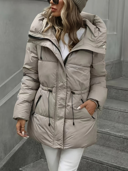 Women's Winter Coat - Thickened Warm Mid-Length Jacket with Full-Zip Closure, Waist-Hugging Slim Fit & Pockets - Elegant Cold Weather Outerwear for, Parties, Travel - Durable Long Sleeve Coat (Machine Washable) In Green, Winter Jacket for Women,