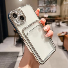 Phone case: Electroplated Transparent Card Slot Holder Case for iPhone 15 14 Plus 13 12 11 Pro Max Plating Photo Pocket Shockproof Cover