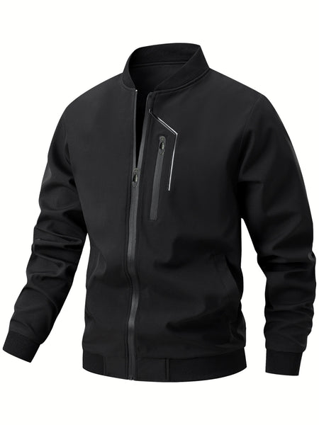 Men'S Casual Bomber Jacket | Spring-Autumn, Non-Stretch, Baseball Collar, Multiple Pockets, Zipper Closure