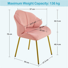 Costoffs Velvet Accent Chair Modern Side Chair Vanity Chair Leisure Chair with Shell-shaped Backrest and Golden Metal Legs, Versatile Use Lounge Chair for Living Room/Bedroom/Home Office/Kitchen, White/Pink