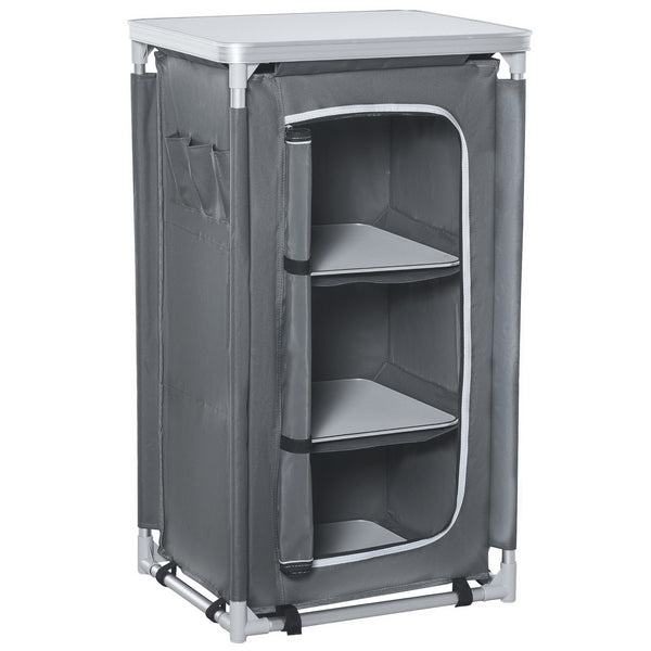 Outsunny Outdoor 3-Shelf Camping Cupboard Kitchen Station Cook Table Grey