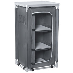 Outsunny Outdoor 3-Shelf Camping Cupboard Kitchen Station Cook Table Grey
