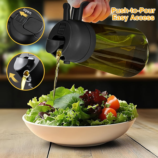 2pcs Kitchen Glass Olive Oil Dispenser Bottle, 2-in-1 Oil Bottle and Cooking Sprayer, 16oz Premium Dark Green Glass Oil Bottle, Oil Sprayer for Cooking, Oil Dispenser for Kitchen with 6pcs Stickers, The Perfect Cooking Gadget for BBQ, RVs, and Salad