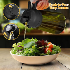 2pcs Kitchen Glass Olive Oil Dispenser Bottle, 2-in-1 Oil Bottle and Cooking Sprayer, 16oz Premium Dark Green Glass Oil Bottle, Oil Sprayer for Cooking, Oil Dispenser for Kitchen with 6pcs Stickers, The Perfect Cooking Gadget for BBQ, RVs, and Salad