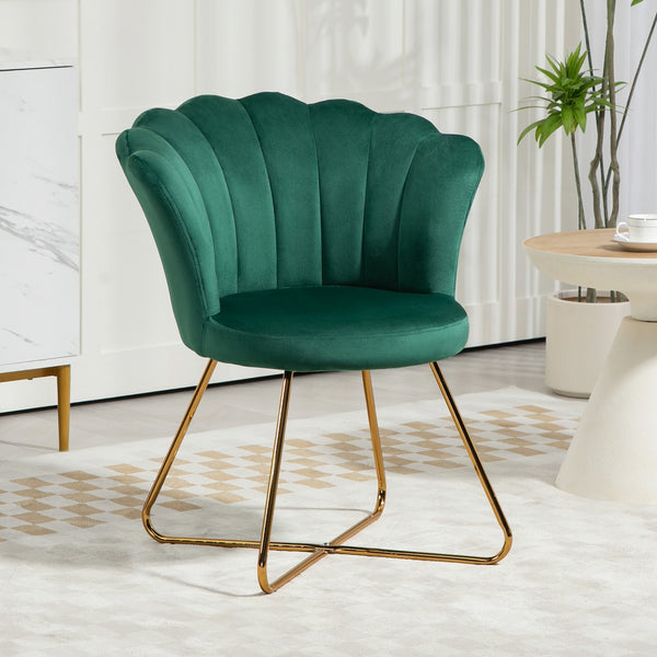 Modern Armchair, Velvet Tufted Accent Chair with Lotus Backrest, Occasional Chair with Steel Legs for Living Room, Bedroom