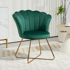 Modern Armchair, Velvet Tufted Accent Chair with Lotus Backrest, Occasional Chair with Steel Legs for Living Room, Bedroom