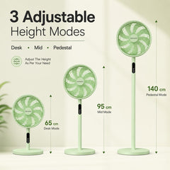 EPISENT 3-in-1 16 Inch Pedestal & Desk Fan with Remote Control – Adjustable Height 65-125cm, 3 Speed Settings, 9H Timer, Oscillating Cooling Fan for Home, Office & Bedroom