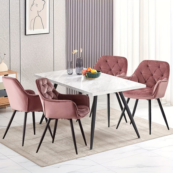Dining Chairs with Velvet Thick Padded Upholstered Kitchen Tub Chair Armchair with Backrest Metal Legs Living Room Reception Leisure Chairs for Bedroom Lounge Office
