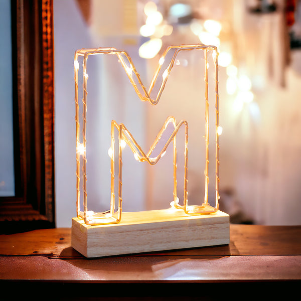 Light Up Letter | LED Alphabet Wire Frame Letter Lights | Rose Gold Copper Initials | Personalised Lighting | Battery Powered | For The Office Living Room Bedroom | Gift For Her