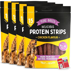 Delicious Protein Strips Chicken Flavour, High Protein Dog Treats, Chewy Training Snacks, Easily Digestible in Resealable Pack