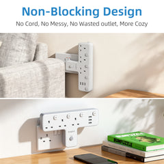 Wall-Mounted UK Plug Adapter with T-Shaped Multifunctional Power Strip, Multiple Power Output Sockets, 3 USB Ports, Independent Switch, and Rotatable Design - Supports Up to 3250 Watts - Ideal for Bedrooms, Kitchens, Living Rooms, Game Rooms, and More