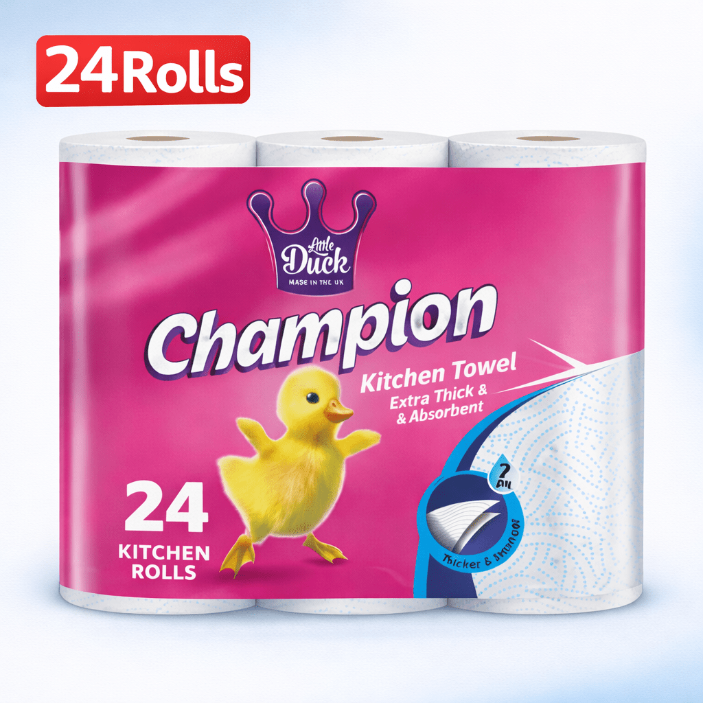 Little Duck Champion 2-Ply Kitchen Towel – 24 Rolls Bulk Pack – Absorbent, Food Contact Safe & Wet Strength Technology