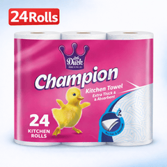 Little Duck Champion 2-Ply Kitchen Towel – 24 Rolls Bulk Pack – Absorbent, Food Contact Safe & Wet Strength Technology
