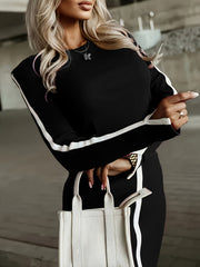 Ladies' Solid-color Slit 2pcs Dress Set ( Style) - This Sleeveless, Fitted Design with a High-waist Slit and Textured Is Perfect for Autumn and Winter, and Is an Excellent Choice for Office Casual Wear.