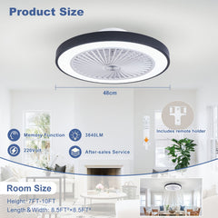 Ceiling Fans with Lights And Remote, 48.26cm Flush Mount LED Dimmable Ceiling Fan, 6 Wind Speed Reversible Quiet, 3000-6500K Color Temperature Low Profile Ceiling Fan, Ceiling Fans with Lights for Bedroom, Dining Room And Living Room