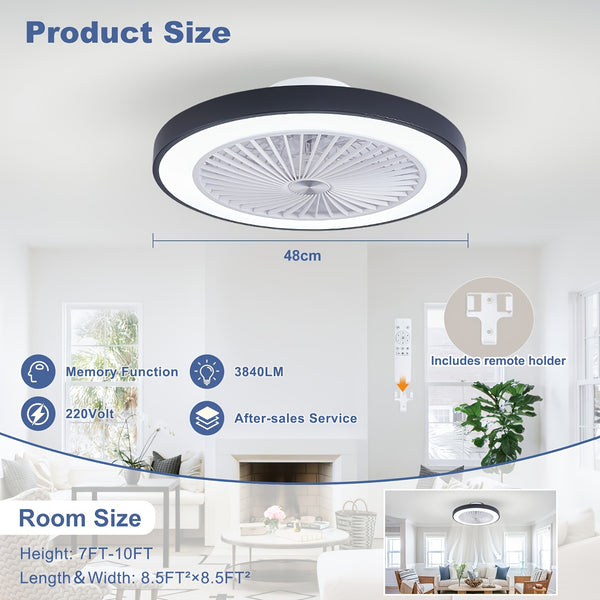Ceiling Fans with Lights And Remote, 48.26cm Flush Mount LED Dimmable Ceiling Fan, 6 Wind Speed Reversible Quiet, 3000-6500K Color Temperature Low Profile Ceiling Fan, Ceiling Fans with Lights for Bedroom, Dining Room And Living Room