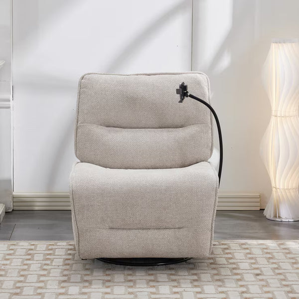 Meteor Beige Fabric Power Reclining Swivel Chair