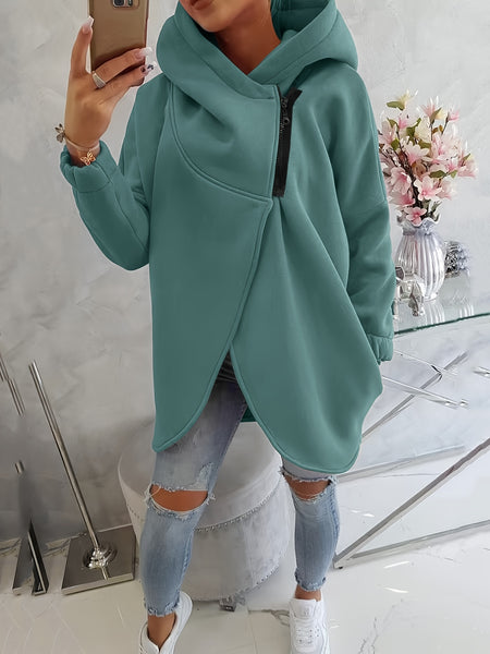 Women'S Hooded Jacket - Long Sleeve Coat with Front Zipper Closure, Lightweight Outerwear for Everyday & Formal Outfits - Spring/Fall Transitional Layering Piece, Spring Fall Clothing, Casual Style, Durable Fabric, Office Wear