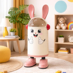 Cute Rabbit Creative Trash Can with Lid, Odor-Sealed Small Garbage Bin for Kitchen, Bathroom, Living Room, Bedroom & Office, Compact Space-Saving Design (Pink)